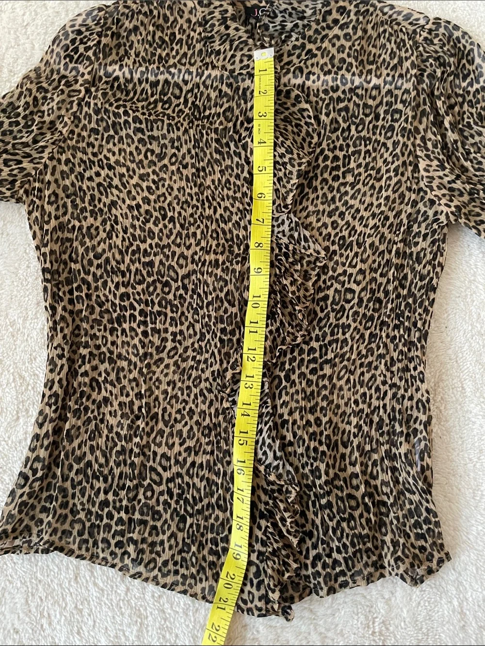 J Crew Leopard-Print Ruffle Front Blouse in Brown and Black Silk sheer